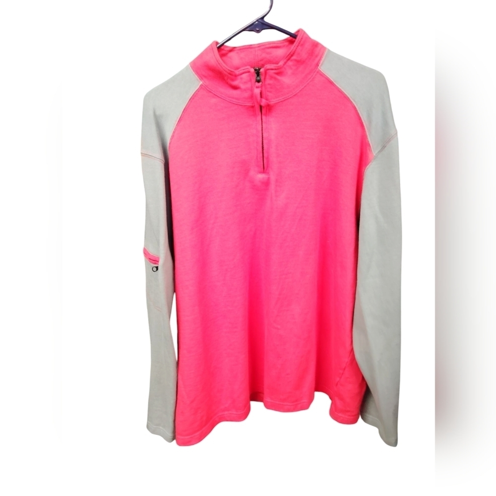 Territory Ahead Mens Large Red & GreyCotton Long Sleeve Quarter Zip Pullover